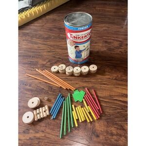 Vtg Tinkertoy Wooden Classic Construction Set (51 Pieces)
